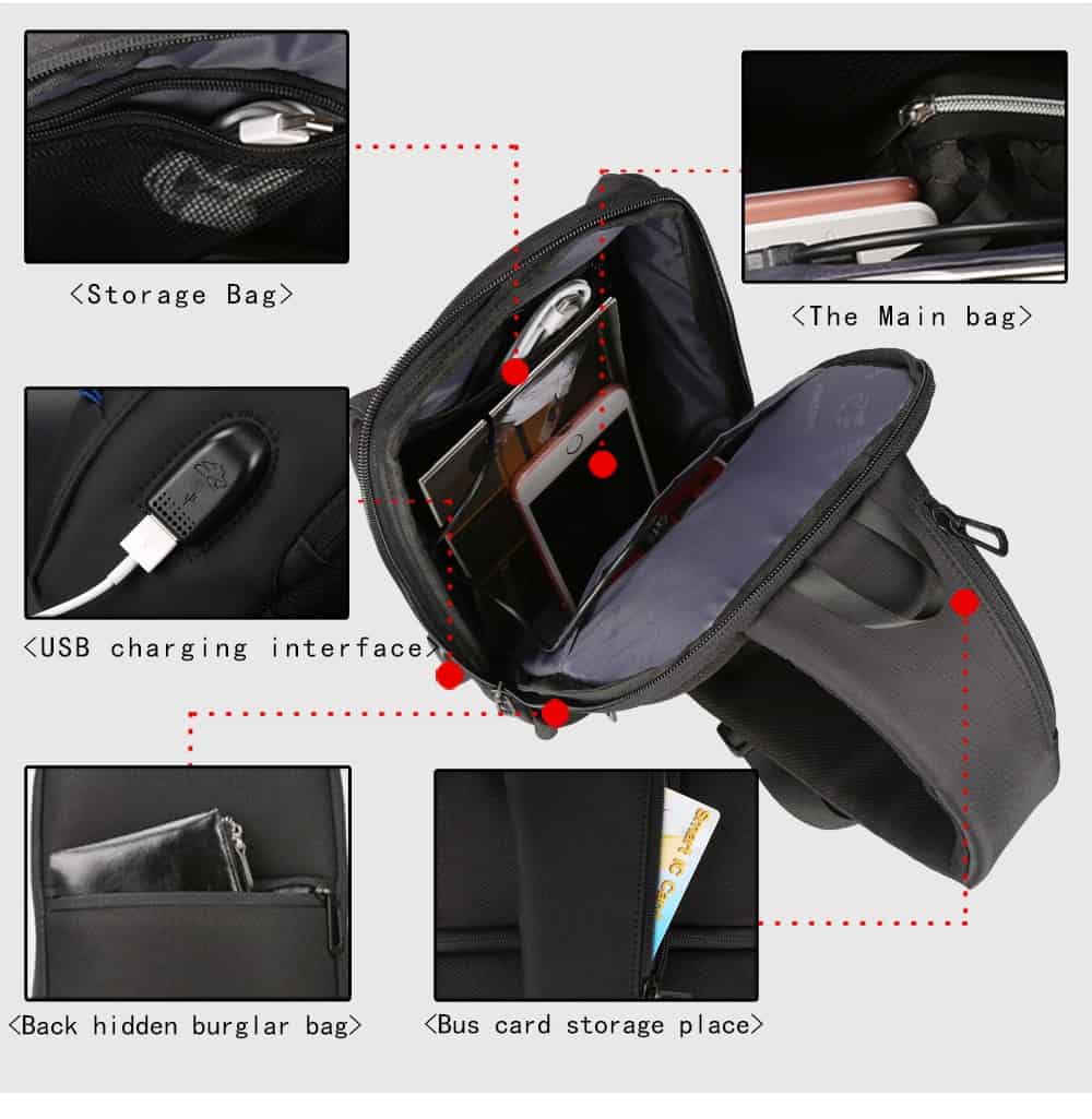 Kingsons Male Chest Bag Crossbody Bag Small Single Shoulder Strap Back pack Casual Travel Bags