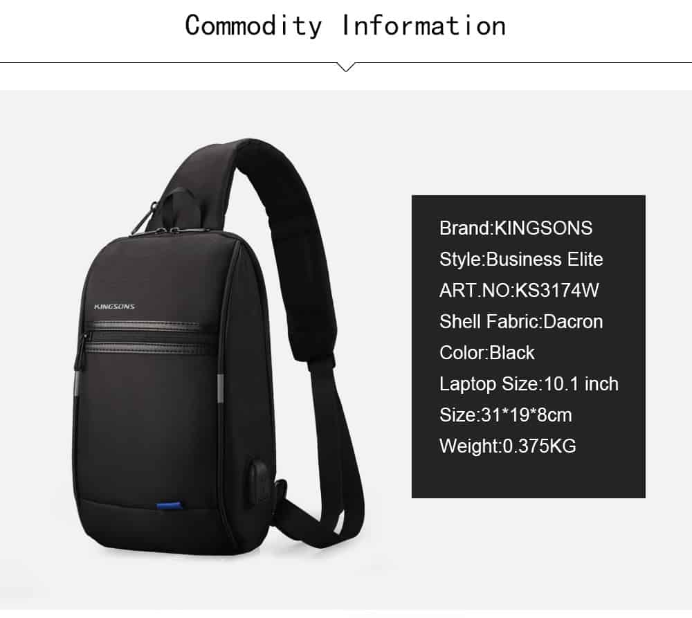 Kingsons Male Chest Bag Crossbody Bag Small Single Shoulder Strap Back pack Casual Travel Bags