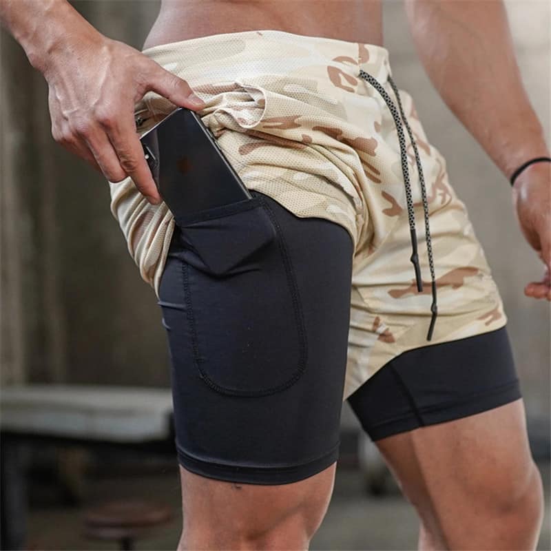 2022 Men 2 In 1 Double-deck Quick Dry Sport Running Shorts