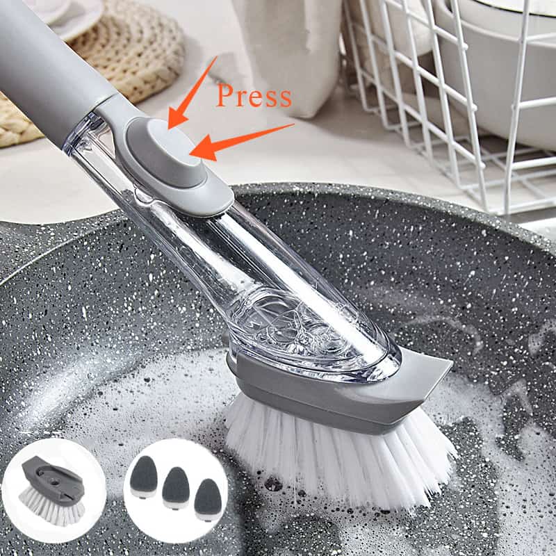 1PCS Dishwashing Brushes Automatic Liquid Addition Soap Dispenser Wash Pot  Dish Bowl Brush Cleaning Scrubber Kitchen Supplies - AliExpress