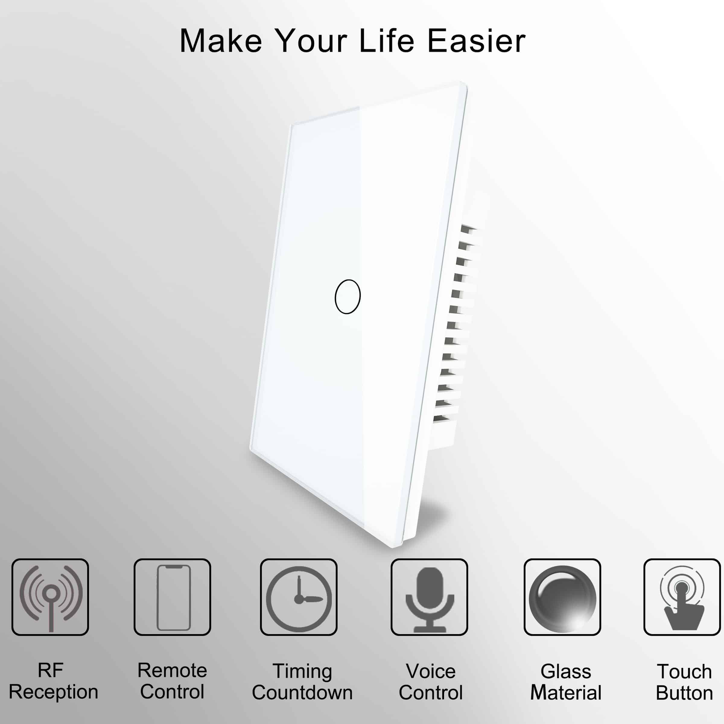 Smart Wifi Touch Switch No Neutral Wire Required Smart Home 1/2/3 Gang Light Switch 220V Support Alexa Tuya App 433RF Remote