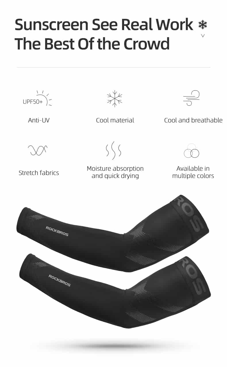 ROCKBROS Arm Sleeve Breathable Quick Dry UV Protection Cycling Sport Sleeve Ice Fabric Sunscreen Sports Wear Fitness Arm Sleeve