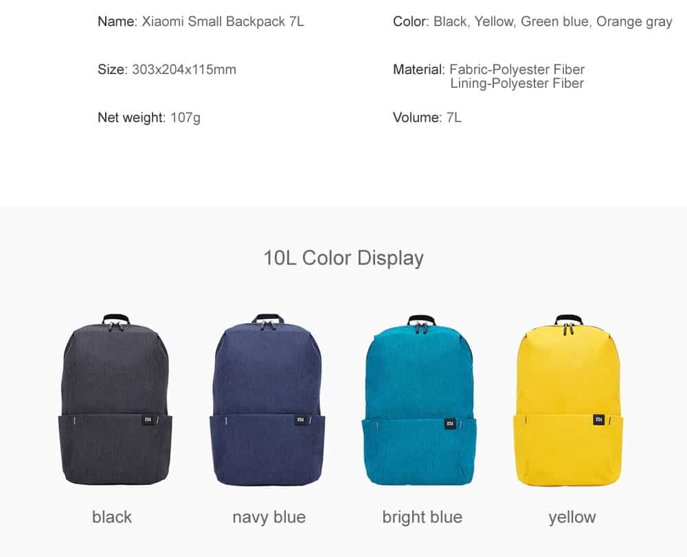 Original Xiaomi Mi Backpack 7L/10L/15L/20L Waterproof Colorful Daily Leisure Urban Unisex Sports Travel Backpack Dropshipping