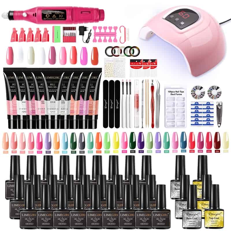 Nail Set With Nail Lamp Nail Dryer Nail Drill Machine Manicure Set Kit Poly Nail Gels Nail Gel Polish Set Soak-off Nail Art Sets