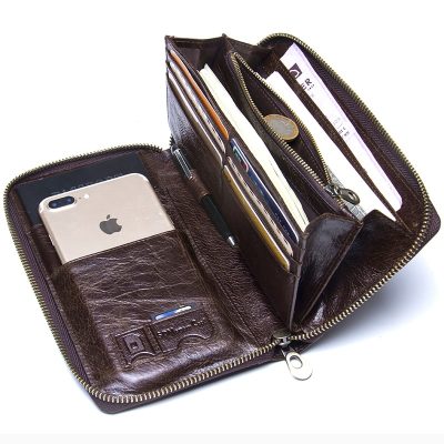 Men's Genuine Leather Wallet with Phone Pocket