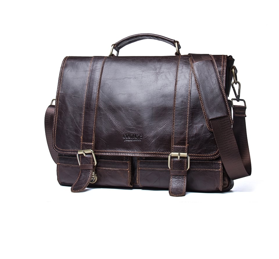 Men's Basic Leather Briefcase with Pockets