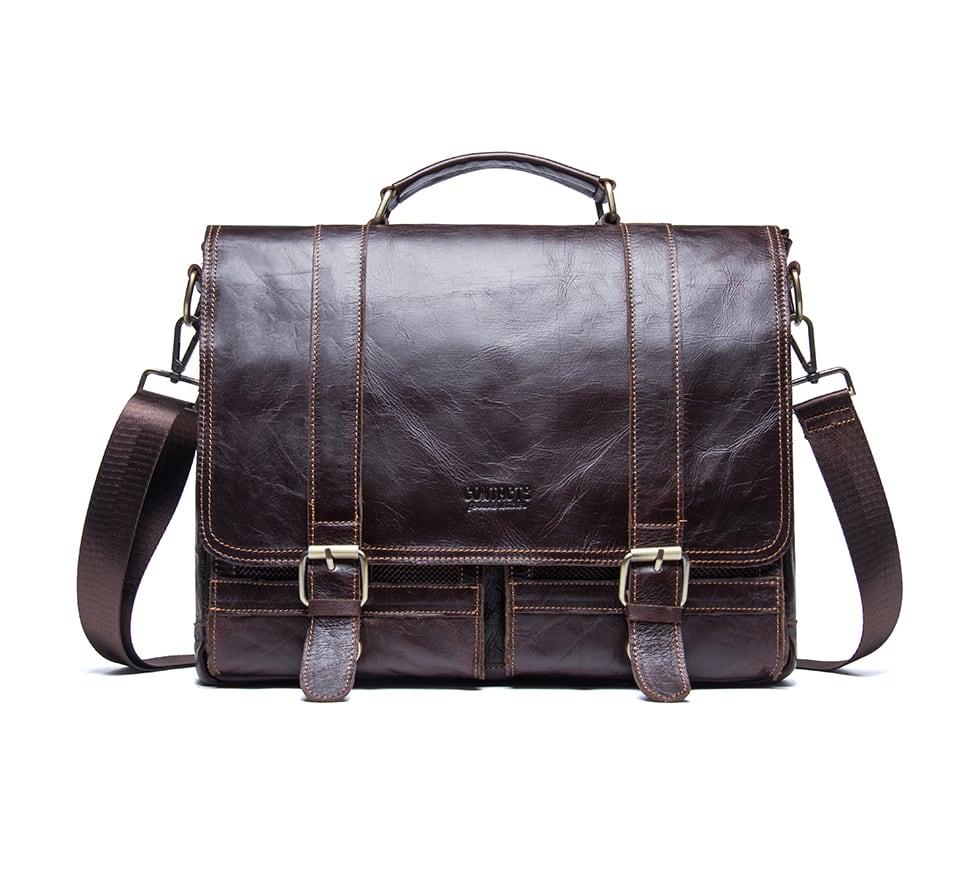 Men's Basic Leather Briefcase with Pockets