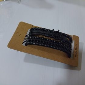 Vnox Mix 4Pcs/ Set Braided Wrap Leather Bracelets for Men Women Vintage Wooden Beads Ethnic Tribal Wristbands Bracelet Rudder photo review