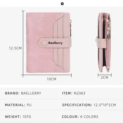 Pink women's wallet with zipper and flap closure, small size, suitable for carrying cash, cards, and coins, ideal for fashion-conscious individuals.