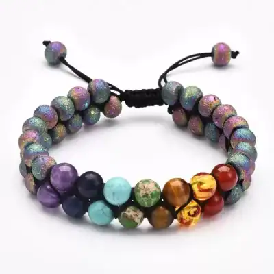 Vibrant multi-colored beaded bracelet designed for optical enthusiasts, matching stylish eyewear accessories and showcasing a unique, fashionable look for opticians and eyewear specialists.