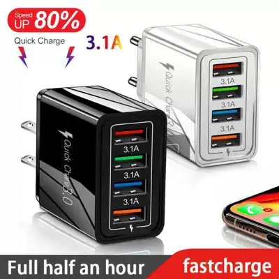 High-speed USB charging station for fast power-up. Multiple ports with 3.1A each, suitable for quick charge of electronic devices. Compact design, ideal for travel and home use.