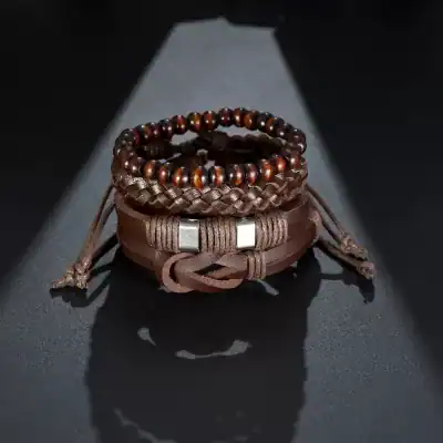 Stylish men's leather and beaded bracelets with adjustable designs, perfect for casual or formal wear. Enhance your fashion with high-quality, trendy jewelry accessories at Monalisa Store.