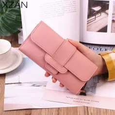 Elegant PU Leather Luxury Long Women's Wallet available in 8 colors, featuring a fold-over design, organized interior and subtle solid pattern for a refined look.