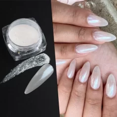 Pearl White Glitter with Aurora Yellow and Pink Chrome Moonlight Powder #Y459 for Nail Art on Monalisamedical