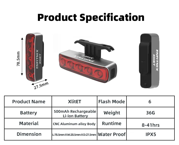 Enfitnix XlitET Brake Sensing Flashlight - Safety and Visibility for Cyclists