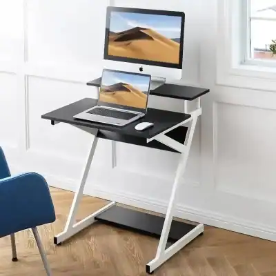 Alternative view of Compact Modern Z-Shaped Computer Desk with Monitor Shelf for Small Spaces