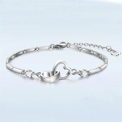 Alternative view of Sterling Silver Heart Charm Bracelet with Cubic Zirconia