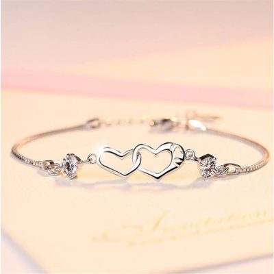 Alternative view of Sterling Silver Crystal Heart Charm Bracelet for Women