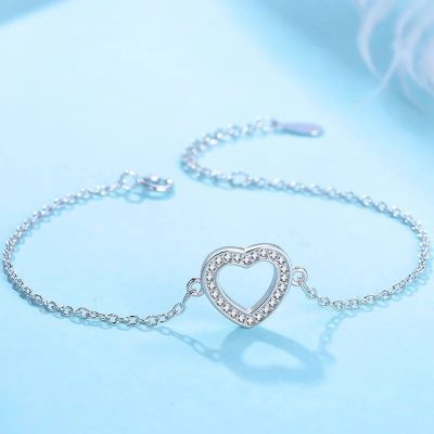 Alternative view of 925 Sterling Silver Heart Charm Bracelet with AAA Zircon