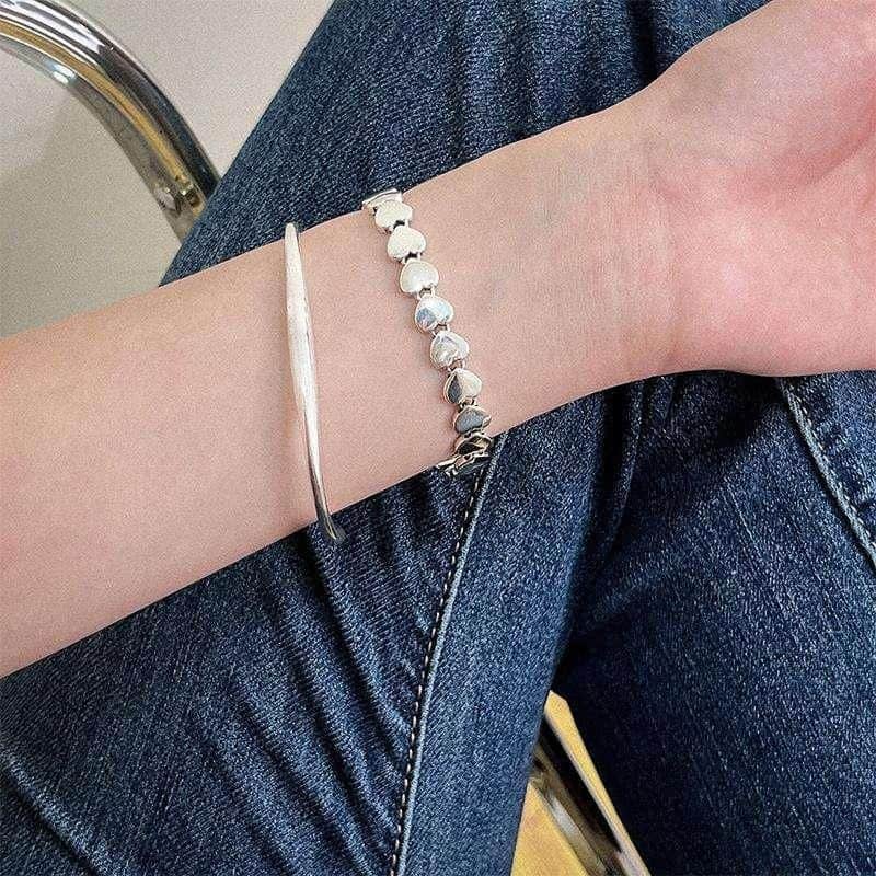 Luxurious 925 Sterling Silver Thick Heart Chain Bracelet