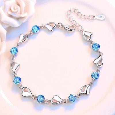 Elegant Sterling Silver Heart Bracelet with Cubic Zirconia