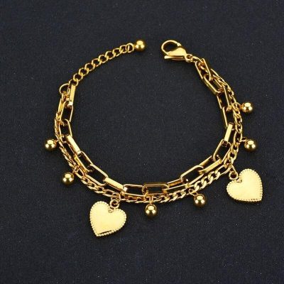 Alternative view of Stainless Steel Bohemian Love Heart Charm Thick Chain Bracelet
