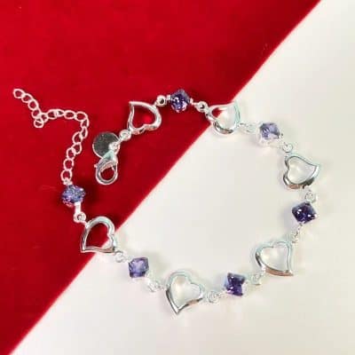 Alternative view of Elegant 925 Sterling Silver Heart & Purple Crystal Zircon Bracelet