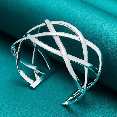Alternative view of Elegant Sterling Silver Geometric Cuff Bracelet for Special Occasions
