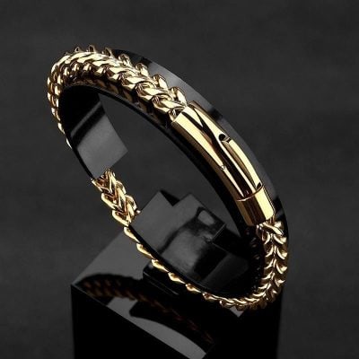 18K Gold Plated Stainless Steel Punk Rock Chain Bracelet with Magnetic Clasp