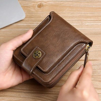 Alternative view of Classic Vintage Men's PU Leather Short Wallet with Zipper & Hasp Closure