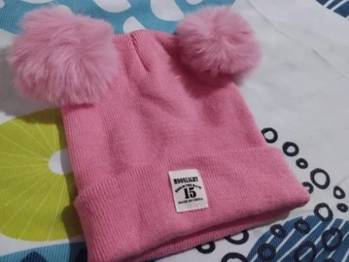 Kids Pom Pom Knit Beanie - Solid Color Winter Hat photo review