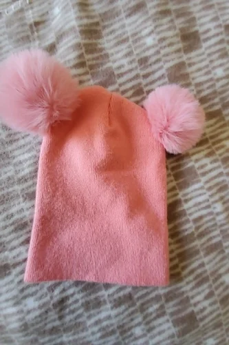 Kids Pom Pom Knit Beanie - Solid Color Winter Hat photo review