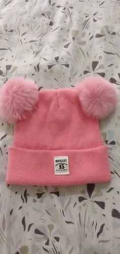 Kids Pom Pom Knit Beanie - Solid Color Winter Hat photo review