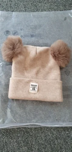 Kids Pom Pom Knit Beanie - Solid Color Winter Hat photo review