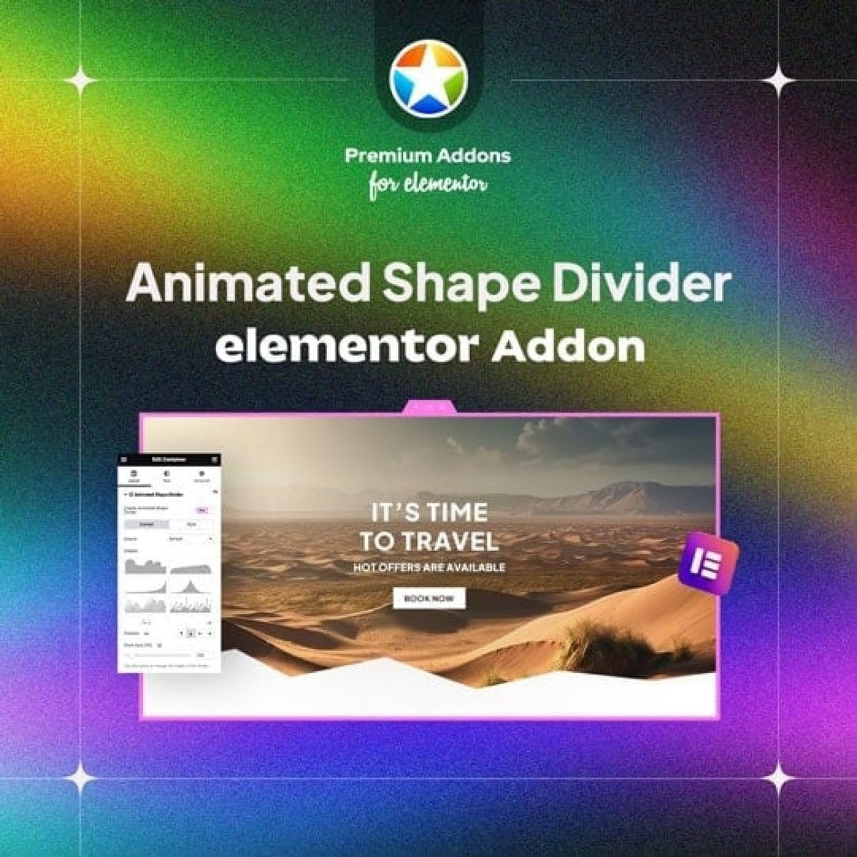 Versatile animated shape divider addon for Elementor, perfect for enhancing website aesthetics. Ideal for creating dynamic sections and engaging visual effects on your site.