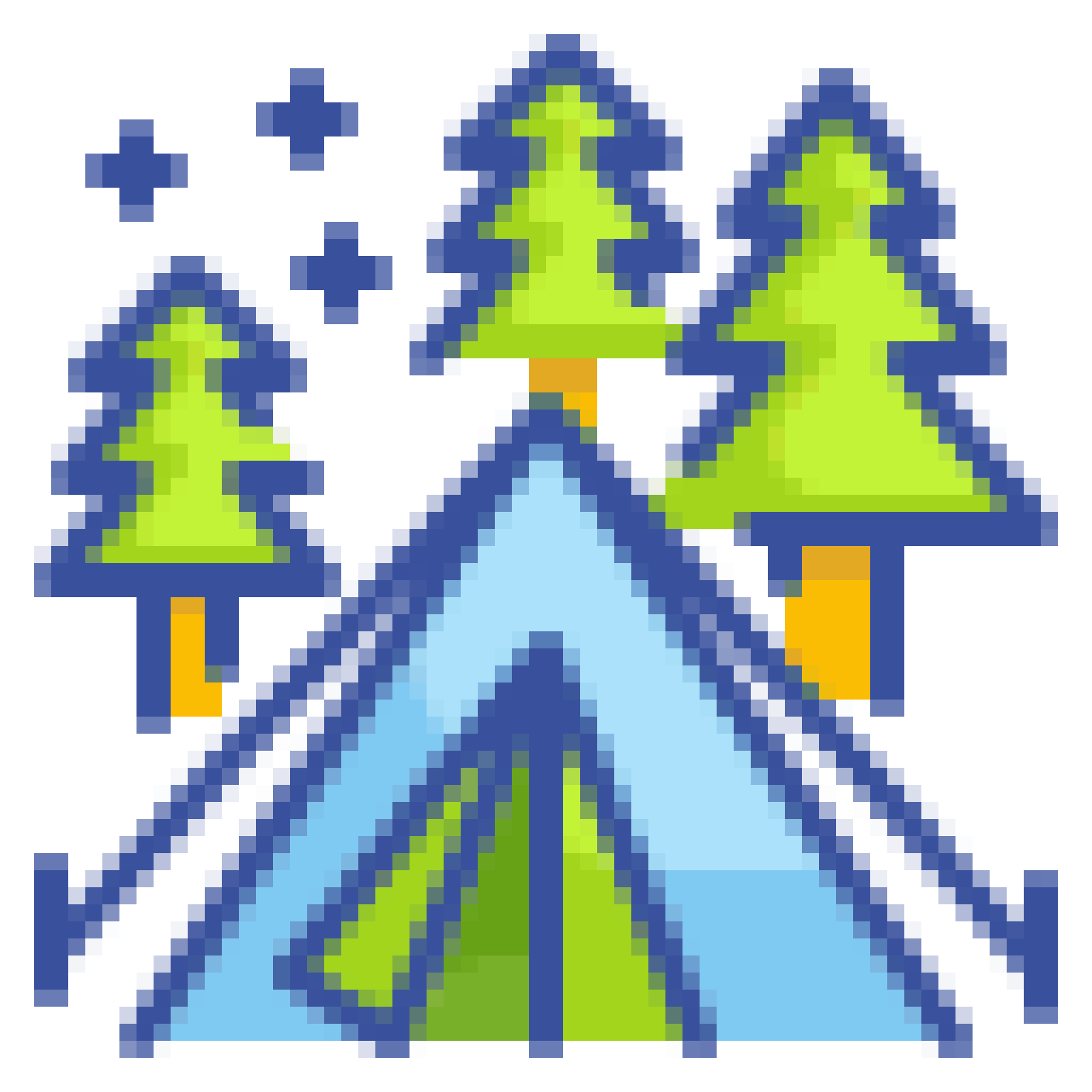 Vibrant outdoor camping scene with tents, trees, and a campfire, emphasizing outdoor adventure gear and camping supplies at Monalisa Medical.