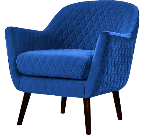 Comfortable blue upholstered armchair with contemporary design, ideal for living rooms or offices. Perfect for relaxation and stylish home decor.