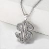 Stylish Gold & Silver CZ Dollar Symbol Pendant Necklace