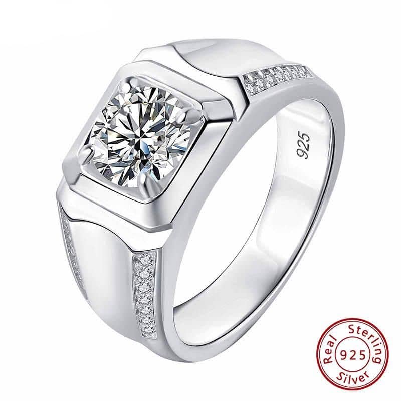 Luxurious 925 Sterling Silver 2Ct Moissanite Men's Wedding Ring - Image 2