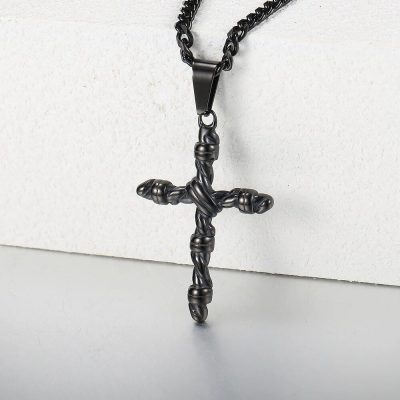 Stainless Steel Cross Pendant Necklace with Cuban Chain