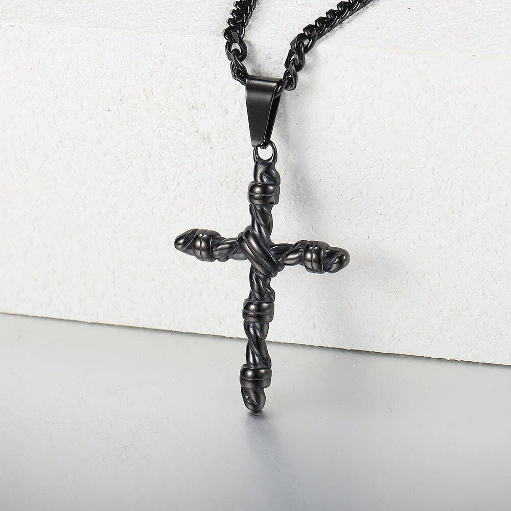 Stainless Steel Cross Pendant Necklace with Cuban Chain