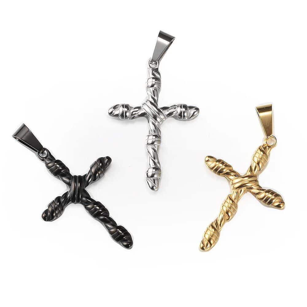 Stainless Steel Cross Pendant Necklace with Cuban Chain - Image 6