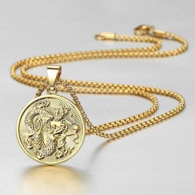 Gold Plated Dragon Pendant Necklace