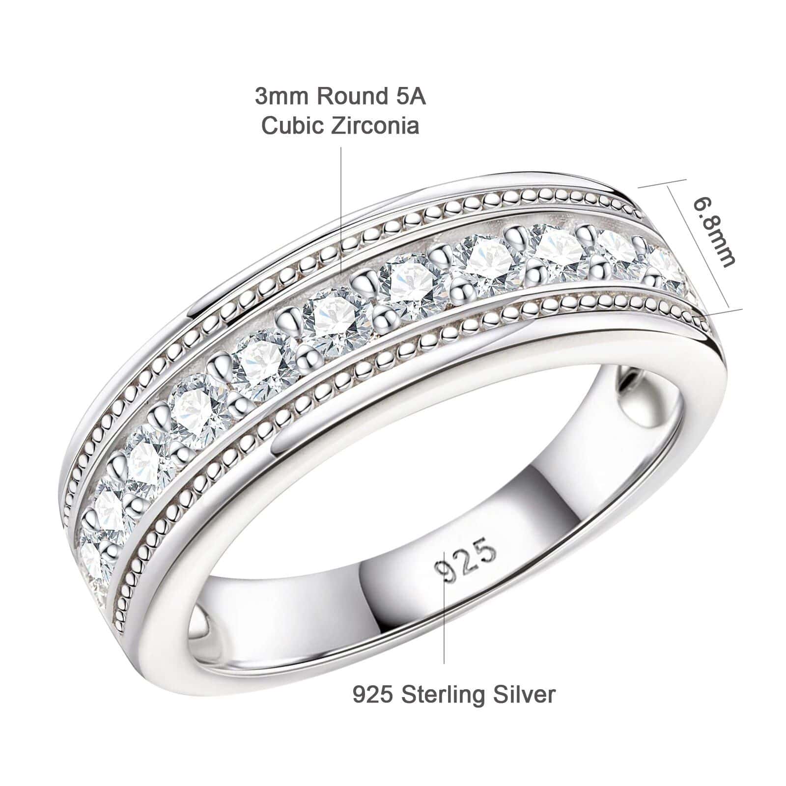 Sterling Silver Round Cut Cubic Zircon Men's Wedding Band - Image 3