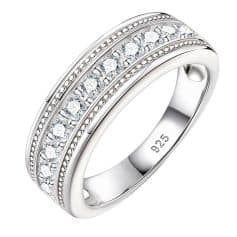 Sterling Silver Round Cut Cubic Zircon Men's Wedding Band