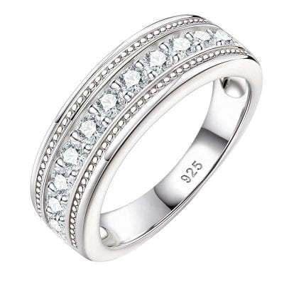 Sterling Silver Round Cut Cubic Zircon Men's Wedding Band