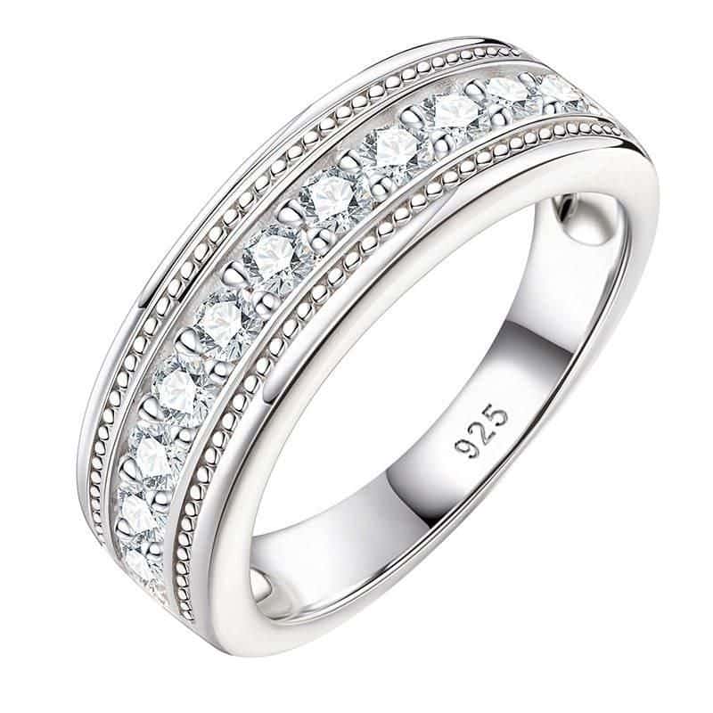 Sterling Silver Round Cut Cubic Zircon Men's Wedding Band