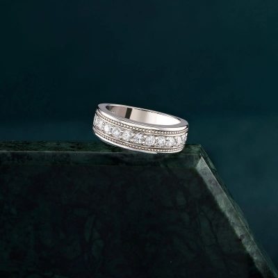 Alternative view of Sterling Silver Round Cut Cubic Zircon Men's Wedding Band