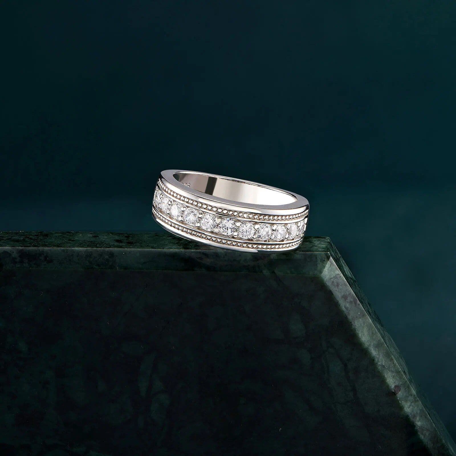 Sterling Silver Round Cut Cubic Zircon Men's Wedding Band - Image 2