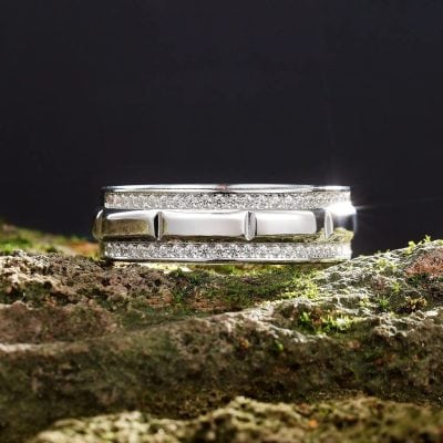 Alternative view of Sterling Silver Men's Wedding Band with Round Cut Cubic Zircon